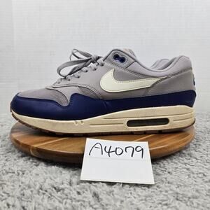 Nike Men 13 Air Max 1 Atmosphere Grey Deep Royal Blue Athletic Gym Daily Sneaker
